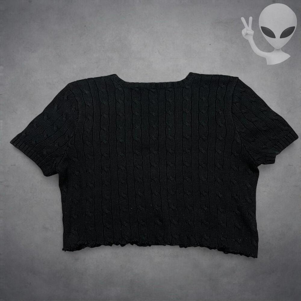 Ralph Lauren Cable Knit Cropped Top Size Large Black - Picture 5 of 6